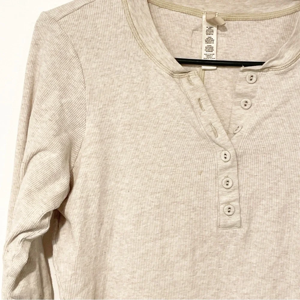 Skims Kim Kardashian Plus Size 4X Oatmeal Tan Cotton Ribbed Henley Top_2